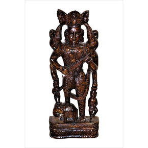Eclectic Wooden Carved Tall Traditional Musician Statue