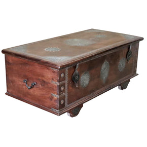 Eclectic Metal Accent Mango Wood Chest Coffee Table On Wheels