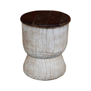 Rustic Distressed White Spice Grinder Repurposed Small End Table