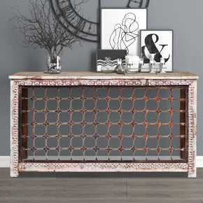Farmhouse Style Entryway Console Table With Rutic Iron Grill Front