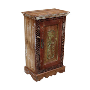 Rustic 1-Door Hand Carved Solid Wood 18" Bedroom Nightstand