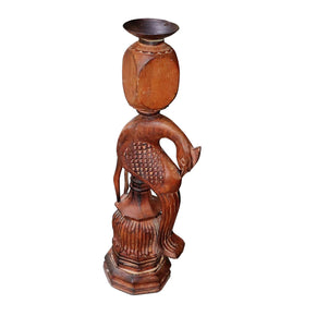 Vintage Carved Peacock Wooden Candle Stick