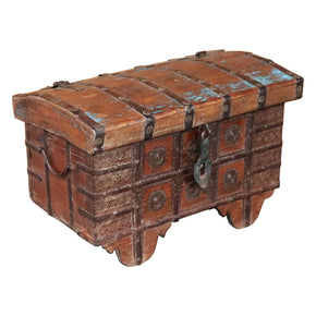 Antique Indian Cash Box With Metal Accents