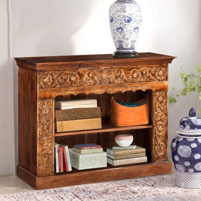 Elegant Carved Solid Wood Small Media Console