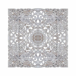 Intricately Carved Floral Lattice Square White 51"x51" Wall Decor