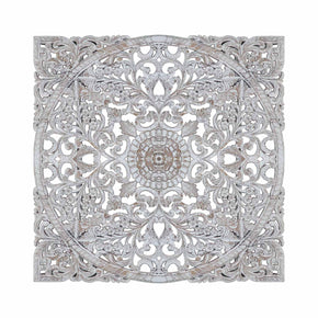 Intricately Carved Floral Lattice Square White 51"x51" Wall Decor