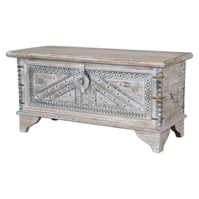 White Distressed Solid Wood Chest With Metal Accents