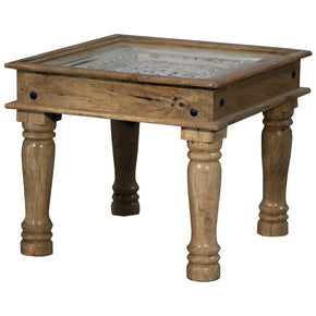 Transitional Style Lattice Carved Panel Inset Solid Wood End Table