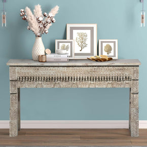 Farmhouse Style Hand Carved Solid Wood Spindles Distressed Sofa Table