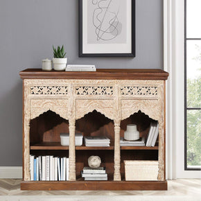 Mediterranean Style Hand Carved Triple Arch Solid Wood Display Case
