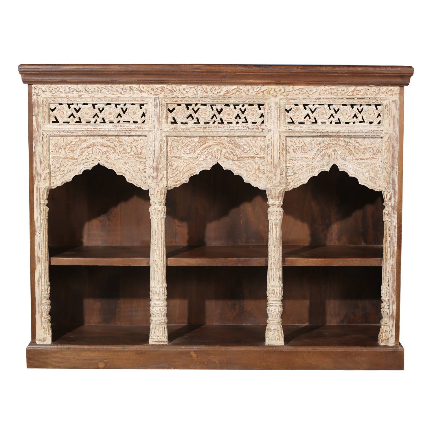 Mediterranean Style Hand Carved Triple Arch Solid Wood Display Case ...