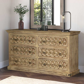 Transitional Style Carved 6 Drawers Solid Wood Dresser