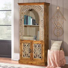 Transitional Style Carved Arched Display Hutch