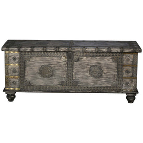 Transitional Style Mango Wood Gray Blanket Chest With Metal Accents
