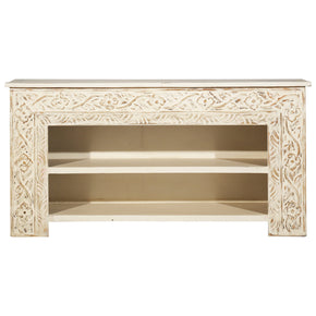 Transitional Style Carved White Low Console