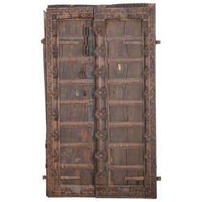 Naturally Aged 1900s Floral Carved Teak Wood Door