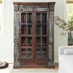 Rustic Antique Doorframe Wine Armoire With French Glass Pane Doors