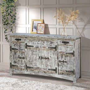 Industrial Solid Wood Credenza With Decorative Iron Hinges