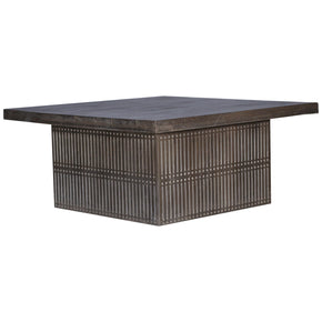 Modern Ash Gray Rib Carved Solid Wood 40" Square Coffee Table