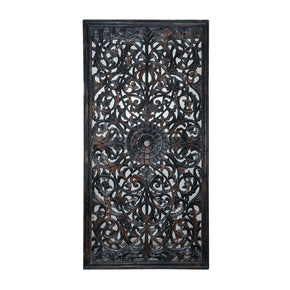 Hand Carved 72" Tall Lattice Panel In Distressed Black Finish