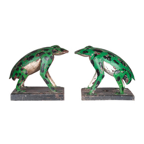 Distressed Painted Metal Frogs (Set of Two)