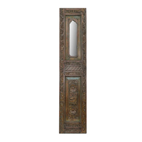 Vintage Hand Carved 67" Tall Distressed Colored Door With Mirror
