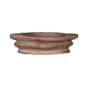 13 in. Long Antique Carved Wooden Boat Shaped Bowl In Natural Finish