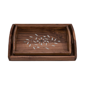 Unique Bone Inlaid Wooden Serving Tray - Set of 2