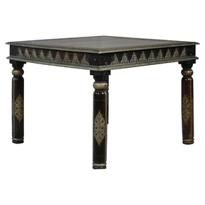 Transitional Style 40" Square Ornate 4 Seater Dining Table With Brass Accents