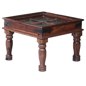 Elegant Solid Wood Side Table With Decorative Brass Accents
