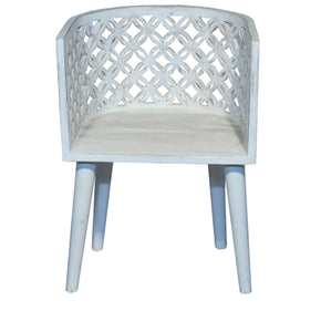 Farmhouse Style Lattice Carved Solid Wood Distressed White Accent Chair