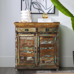 Reclaimed Wood Farmhouse Style 2-Door Narrow Cabinet With Drawers