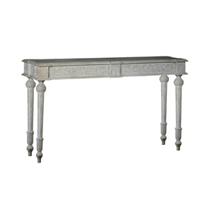 Elegant Victorian Style Hand Carved 12" Deep Solid Wood Console - Distressed White