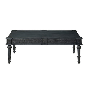 Elegant Victorian Style Hand Carved Solid Wood Coffee Table - Charcoal Gray