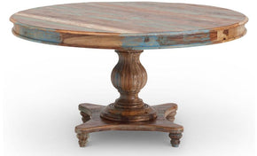 6-Seater Solid Wood Round Reclaimed Wood Single Pedestal Dining Table