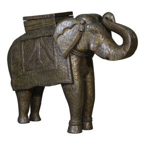 Hand Carved Solid Wood 22" Tall Elephant Statue With Brass Cladding