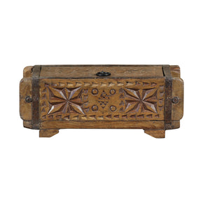 12" Long Hand Carved Wooden Trinket Jewelry Box
