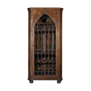 Farmhouse Arched Iron Grill Single Door Wine Bar Armoire with 15 Bottle Holder