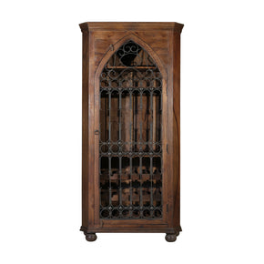 Farmhouse Arched Iron Grill Single Door Wine Bar Armoire with 15 Bottle Holder