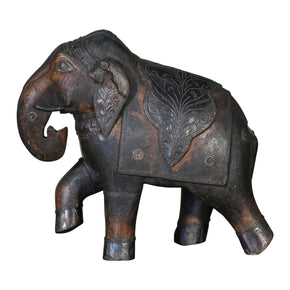 Vintage Handmade Artisan Elephant Statue With Metal Embellishments