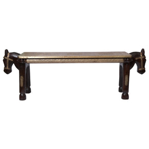 Double Horse Head Solid Wood Decorative Bench With Brass Foil Cladding