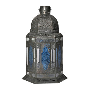Moroccan Style Metal Lattice And Colored Glass Lantern Table Lamp
