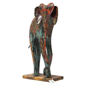 Whimsical Hand Painted Wood And Metal 18 in. Tall Elephant Figurine