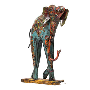 Whimsical Hand Painted Wood And Metal Elephant 16" Tall Figurine