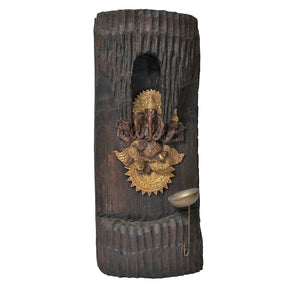 Unusual Wood "Ganesha" With Gold Painting Wall Hanging
