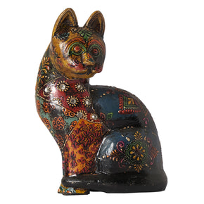 Artistically Hand Painted Wooden Cat Decor