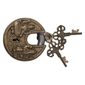 Vintage Brass " Ganesha Laxmi" Padlock With Keys