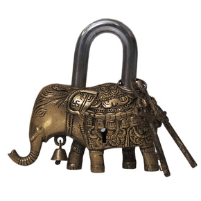 Decorative Elephant Brass Padlock With Keys