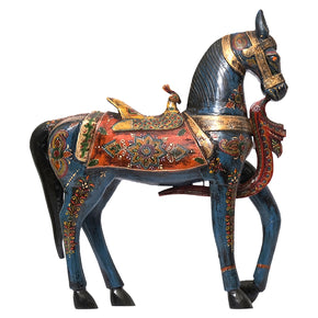 Unusual Hand Painted Wooden 30" Tall Horse Statue