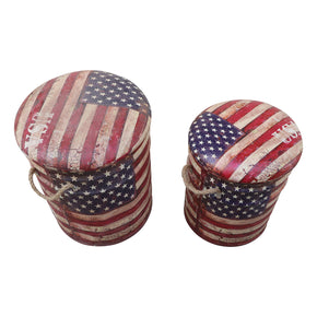 Eclectic "Patriotic" US  Flag Storage Poufs- Set of 2